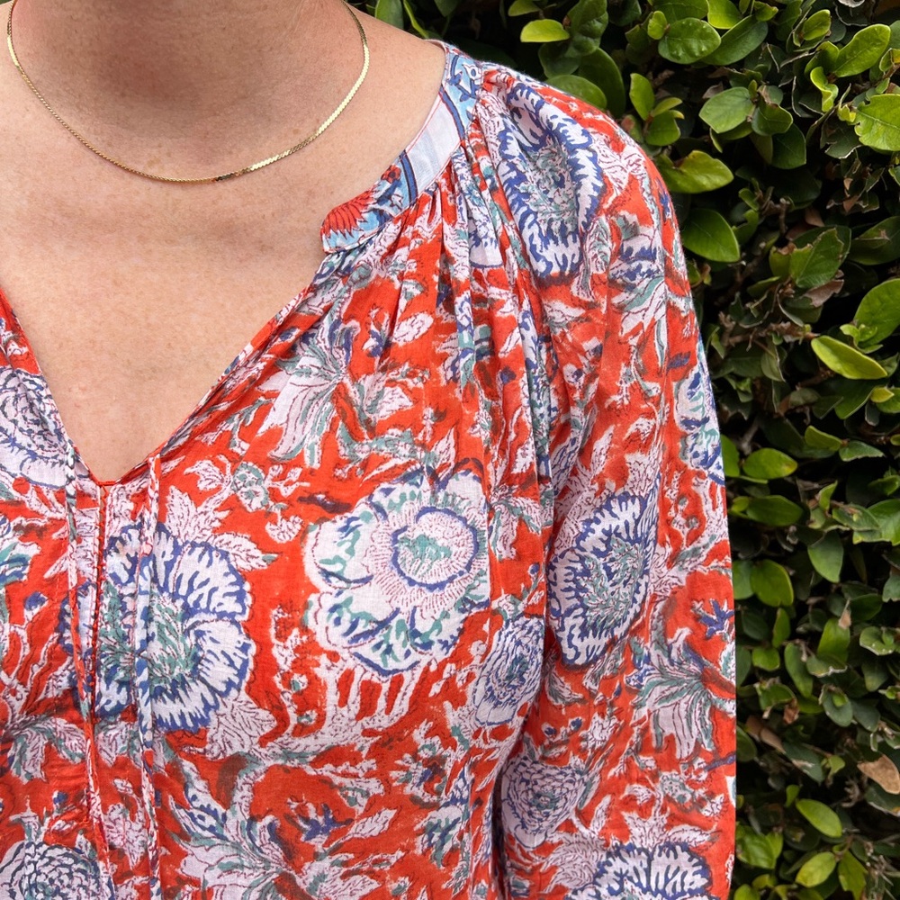 💎EUC💎 Women’s Boho Cotton Red and Blue Floral Dress